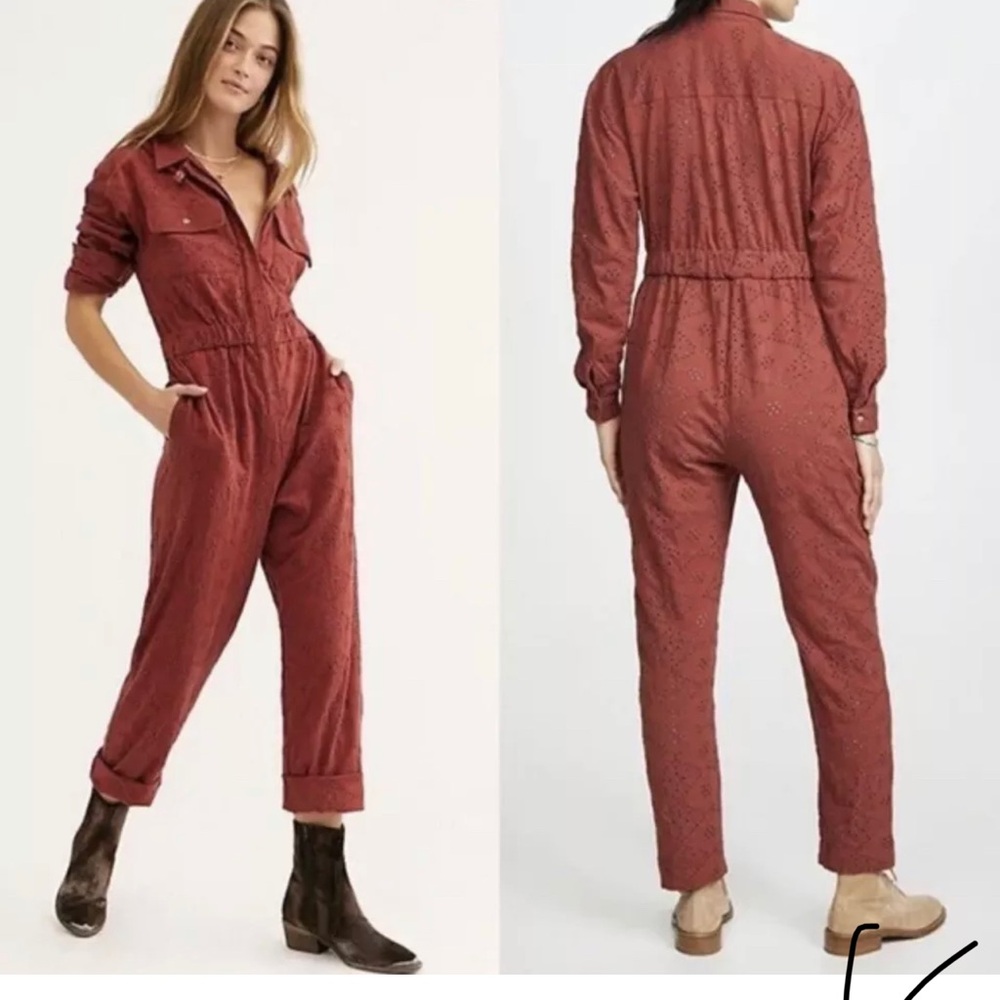 Free People Preloved ( Set the Tone) Rust Jumpsuit SZ 6